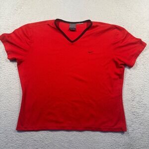 Vintage Y2k Nike‎ Dri-FIT V-Neck Top Athletic Activewear T-Shirt Red Black S
